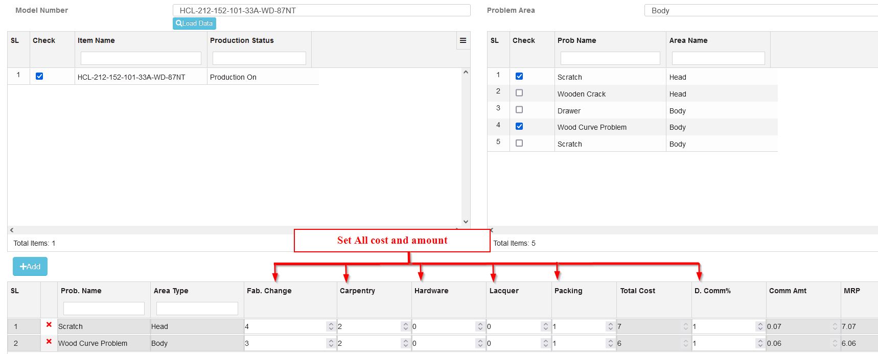 Repair Cost Configuration